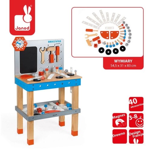 Janod Stolik Warsztatowy z 40 Akcesoriami Duży Brico ‘Kids 3+ Janod.jpg
