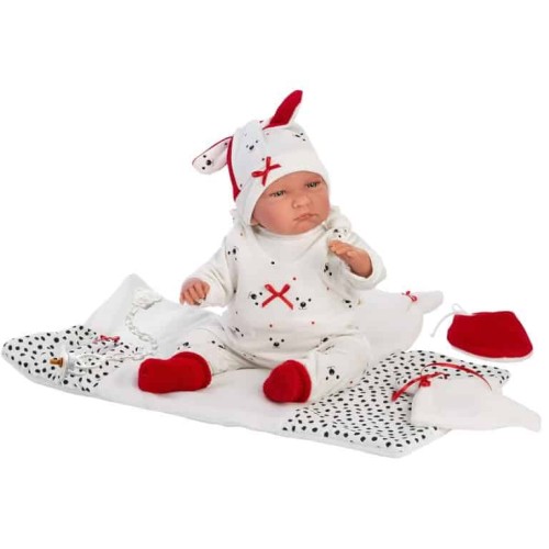 Lalka płacząca bobas Lalo 42 cm biało czarny kocyk Llorens.jpg