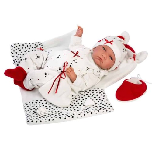 Lalka płacząca bobas Lalo 42 cm biało czarny kocyk Llorens 2.jpg