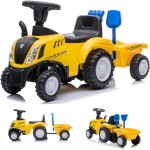 Jeździk dla dziecka na roczek pchacz traktor z przyczepą New Holland żółty 
