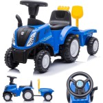 Jeździk dla dziecka na roczek pchacz traktor z przyczepą New Holland niebieski