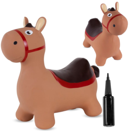 Skoczek dla dzieci brązowy osiołek do skakania z pompką Sun Baby.png