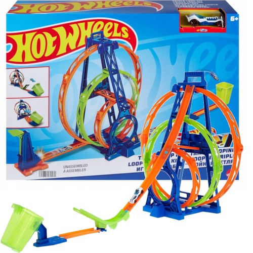 Hot Wheels Zestaw Potrójna pętla Tor samochodowy + autko GLC96.jpg
