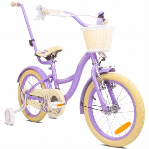 Rower dla dziewczynki 16 cali Pchacz Kółka boczne Koszyk Flower Bike lawendowy