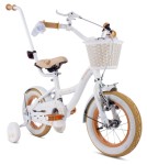 Flower Bike Rower dla dziewczynki 12 cali Koszyk Prowadnik Kółka boczne Dmuchawiec biało beżowy Sun Baby