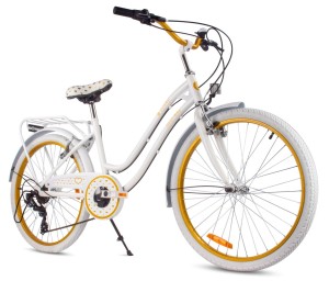 Rower 24 cale dla dziewczynki miejski na komunię Shimano 7 biegów Heart Bike biało złoty