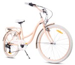 Rower 24 cale dla dziewczynki miejski na komunię Shimano 7 biegów Flower Bike morelowy