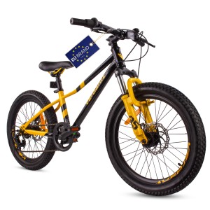 Rower dziecięcy 20 cali dla chłopca dziewczynki MTB Shimano 6 biegów amortyzator szerokie opony Verdant Calix czarny żółty