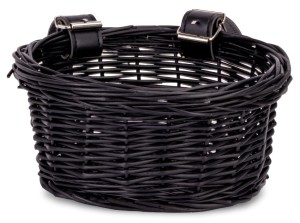 Koszyk rowerowy dla dzieci na rower hulajnogę wiklinowy pleciony skórzane paski 12 14 16 cali czarny
