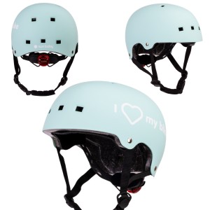 Kask rowerowy dla dzieci Ochronny Regulowany na hulajnogę deskorolkę S 50-54 cm lampka LED klips magnetyczny Miętowy