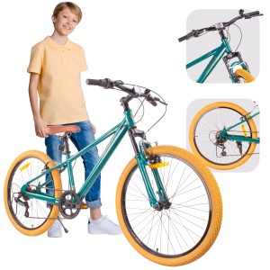Rower górski MTB 24 cale dla chłopca na komunię Shimano 7 biegów z amortyzatorem VERDANT ROWAN SHOX zielony