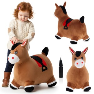 Skoczek pluszowy dla dzieci do skakania Konik brązowy z pompką