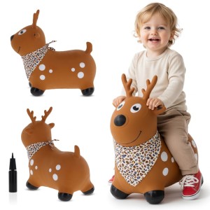 Skoczek dla dzieci do skakania z pompką JELONEK brązowy z bandaną