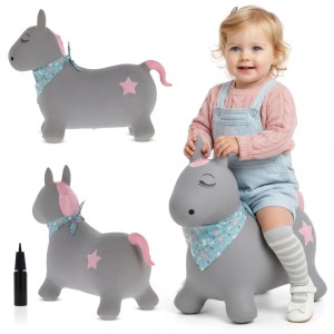 Skoczek dla dzieci do skakania z pompką Pony szary z bandaną Sun Baby