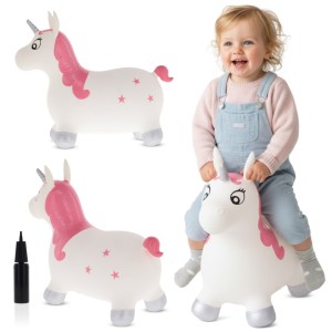 Skoczek dla dzieci do skakania z pompką Kelly biało różowa