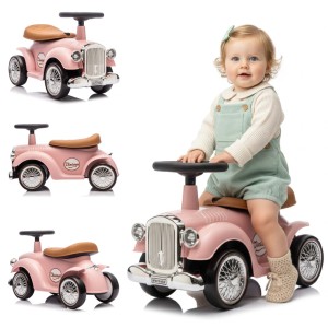 Jeździk Retro wyścigowy chodzik pchacz pudrowy róż