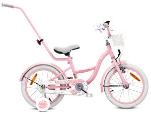 Rower dla dziewczynki 16 cali Pchacz kółka boczne Koszyk Flower bike różowy