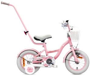 Flower Bike Rower dla dziewczynki 12 cali Koszyk Prowadnik Kółka boczne różowy