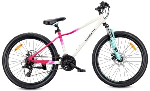 Rower górski 26 cali MTB Shimano 21 biegów Amortyzator tarczowe Stopka Verdant Calix biały różowy mięta