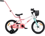 Rower dziecięcy 16 cali dla dziewczynki Lekki aluminium Prowadnik Kółka boczne Koszyk Dzwonek V-brake Naklejki LOOFI biały różowy miętowy