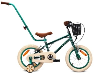 Rower dziecięcy 14 cali dla chłopca 3 4 5 lat Prowadnik Kółka boczne Koszyk V-brake LOVEL zielony