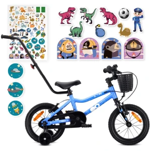 Rower dziecięcy 14 cali dla chłopca Lekki aluminiowy Prowadnik Kółka boczne Koszyk Dzwonek V-brake Naklejki LOOFI niebieski