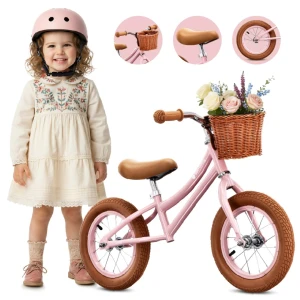 Rowerek biegowy dla dzieci Rower Koszyk Lekki Retro pompowane koła Classic różowy