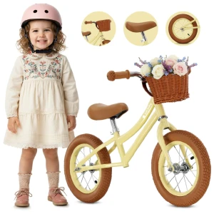Rowerek biegowy dla dzieci Rower Koszyk Lekki Retro pompowane koła Classic butter yellow