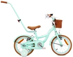 Rower dziecięcy 14 cali dla dziewczynki 3 4 5 lat Pchacz Kółka boczne Koszyk V-brake Flower Retro bike miętowy
