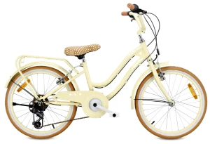 Rower 20 cali dziecięcy dla dziewczynki Shimano 7 biegów Bagażnik Stopka Koszyk Retro Heart Bike Butter yellow