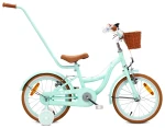Rower 16 cali dla dziewczynki Pchacz Kółka boczne Koszyk V-brake Flower Retro bike miętowy