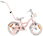 Rower dziecięcy 14 cali dla dziewczynki 3 4 5 lat Pchacz Kółka boczne Koszyk V-brake Flower Retro bike różowy