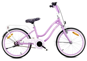 Rower 20 cali dziecięcy dla dziewczynki 5 6 7 8 lat Bagażnik Stopka Dzwonek Heart Bike fioletowy