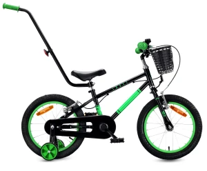 Rower dziecięcy 16 cali dla chłopca 4 5 6 lat Prowadnik Kółka boczne Koszyk V-brake LOVEL czarny zielony